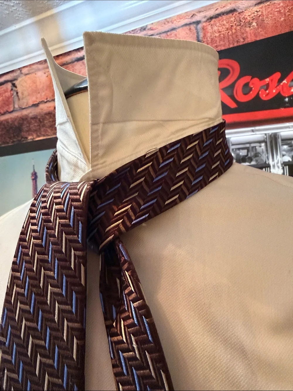 Michael Kors Brown and Blue Patterned Men's Tie